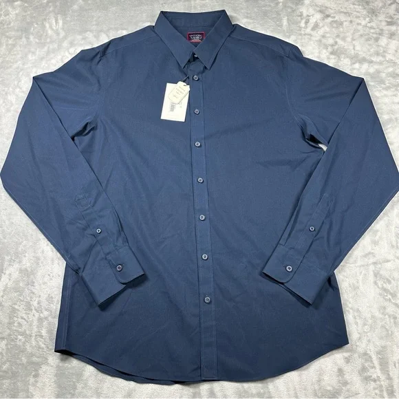 NWT UNTUCKit Castello Navy Blue Wrinkle Free Shirt XL Tall Slim - Picture 1 of 15